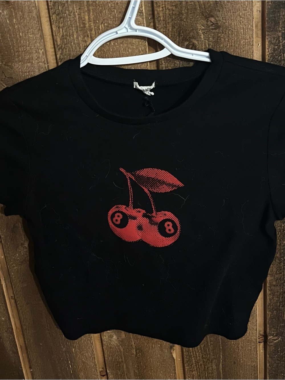 Garage Black Crop Tee with Red Cherry Graphic